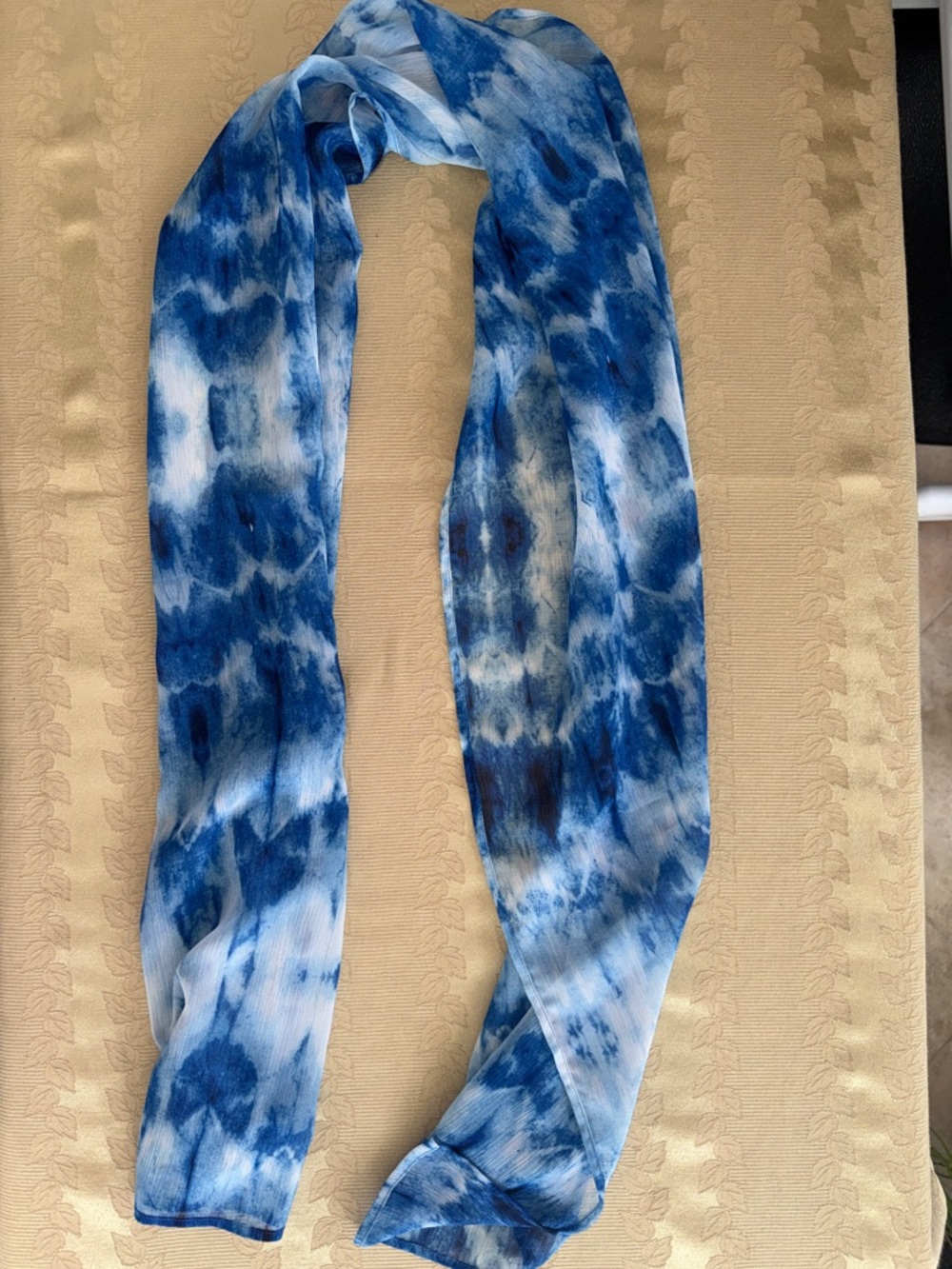 Chico's Blue and White Tie-Dye Scarf